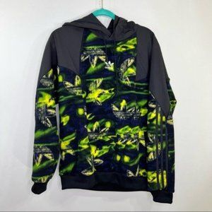 Adidas Big Trefoil Allover Print Fleece Hooded Jacket Green Men Size Medium New